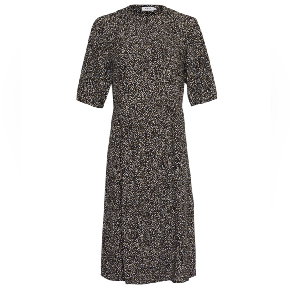 MSCH Copenhagen Callia Morocco 2/4 Dress AOP Elegant Black Floral Sz Large